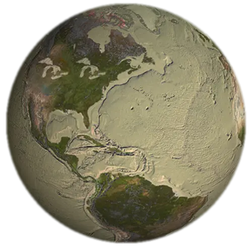 Image de la terre, privée de toute son eau. Une planète tellurique bien loin de l'image de la planète bleue.