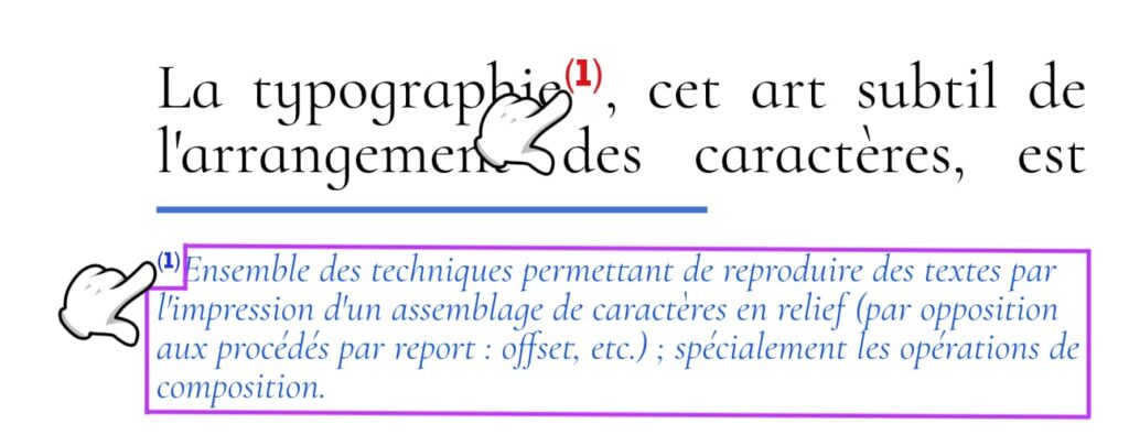 Kitcreanet Note Bdp 004 - Focus sur les trois éléments des notes qui peuvent être personnalisés : les appel de note, les numéros de note et le corps de la note.