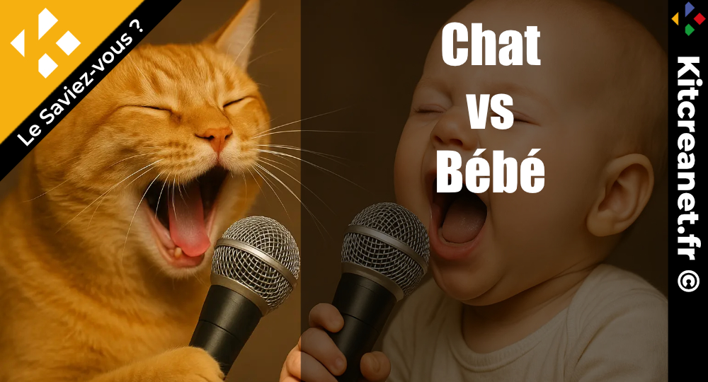 Une image créée par IA qui montre un bébé et un chat qui chantent dans des micros