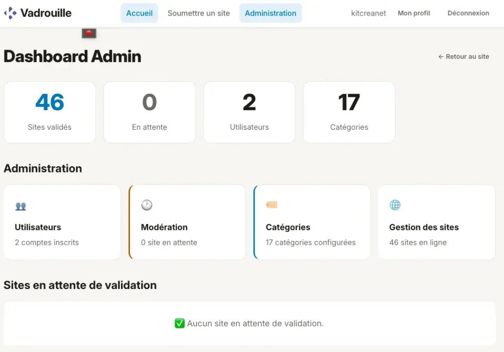 Vadrouille dashboard